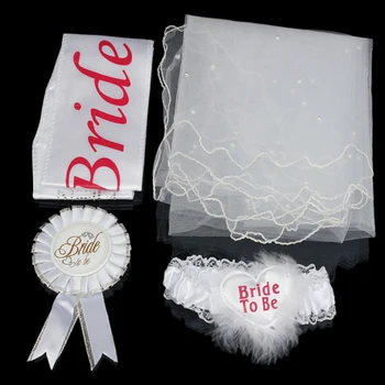 

1 Lace Set WHITE Rosette Mantilla Badge Sash Wholesale Fashion Garter Hen Night Party Bride To Be Bachelorette Party