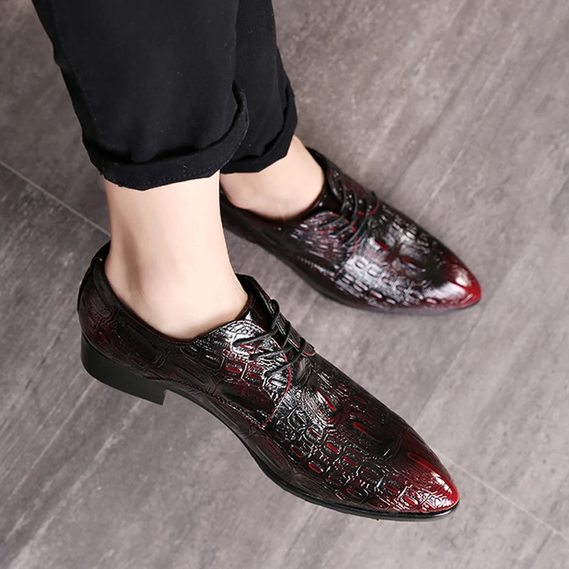 

Mens Oxfords Shoe Formal Casual Shoes Men Size 46 Oxfords Pu Leather Emboss Crocodile Men Casual Shoes Leather Lace Brogues Shoe