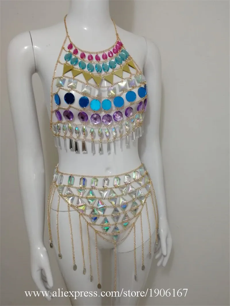 Chain Dripping Gem Hanging Halter Vest Skirt Bar DSDJ Clothing Music Festival Clothing05