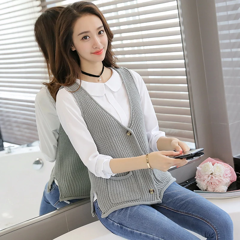 Women Cardigan Vest 2017 Autumn Winter Fashion Knitted V Neck Sleeveless Women Sweaters Casual