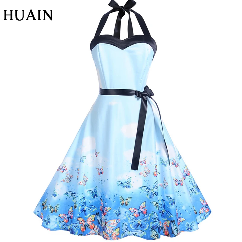 Off Shoulder Dress Women Blue Halter Sashes Print Elegant Summer 2019 European And American Style Fitness Female Clothing | Женская