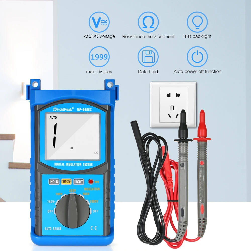 

Auto-range LCD Digital Insulation Resistance Tester Megger Megohmmeter DC100V/250V/500V/1000V Voltmeter alternating voltage