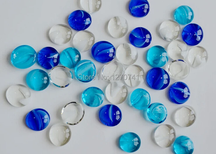 mixed blue glass marbles flat home decoration glass stone fish tank