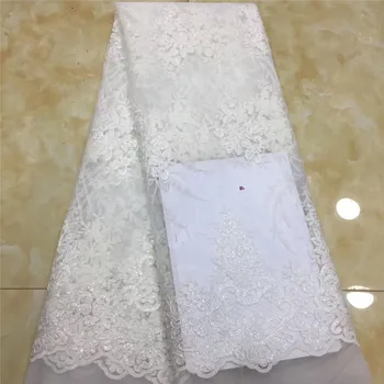 

African New Design Sequined Lace Mesh Fabric For Women Evening Shining Wedding Dress white India Tulle Guipure Sequins Laces