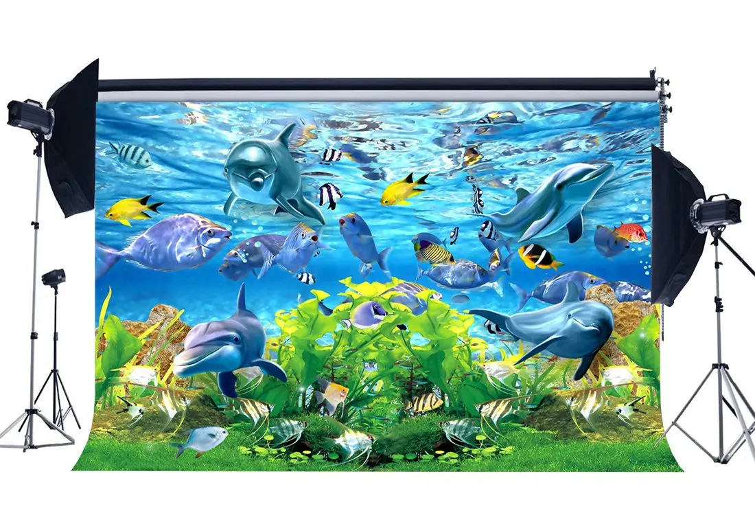 

Underwater World Backdrop Aquarium Backdrops Dolphin Fish Bubble Water Plants Sea World Photography Background