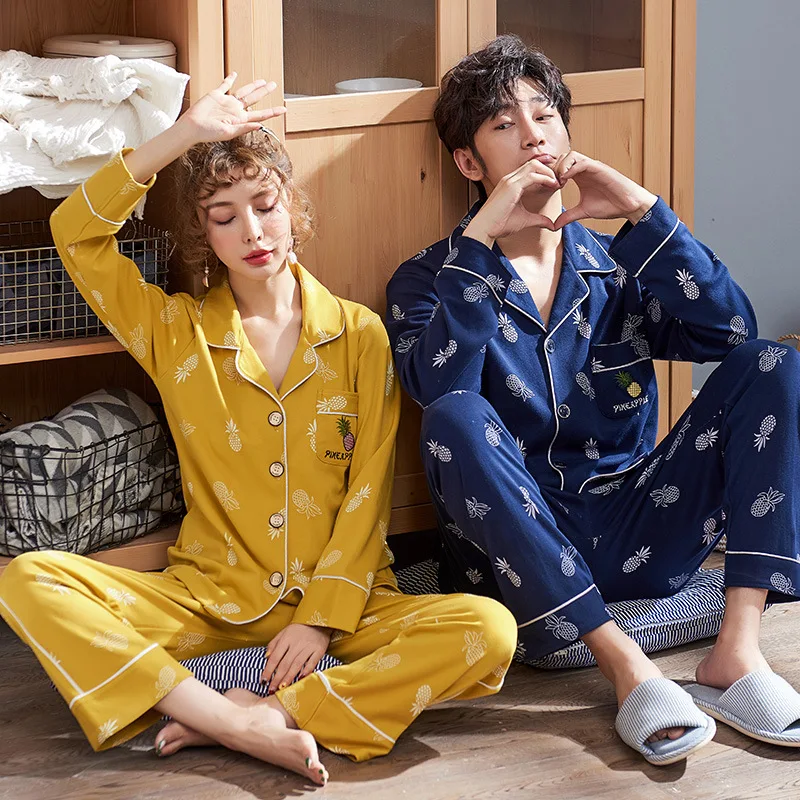 

2019 Couples Pajamas Sets Men and Women Pajamas Long Sleeve Sleepwear Long Pants Cartoon Unisex Home Clothes Home Set Sleepwear