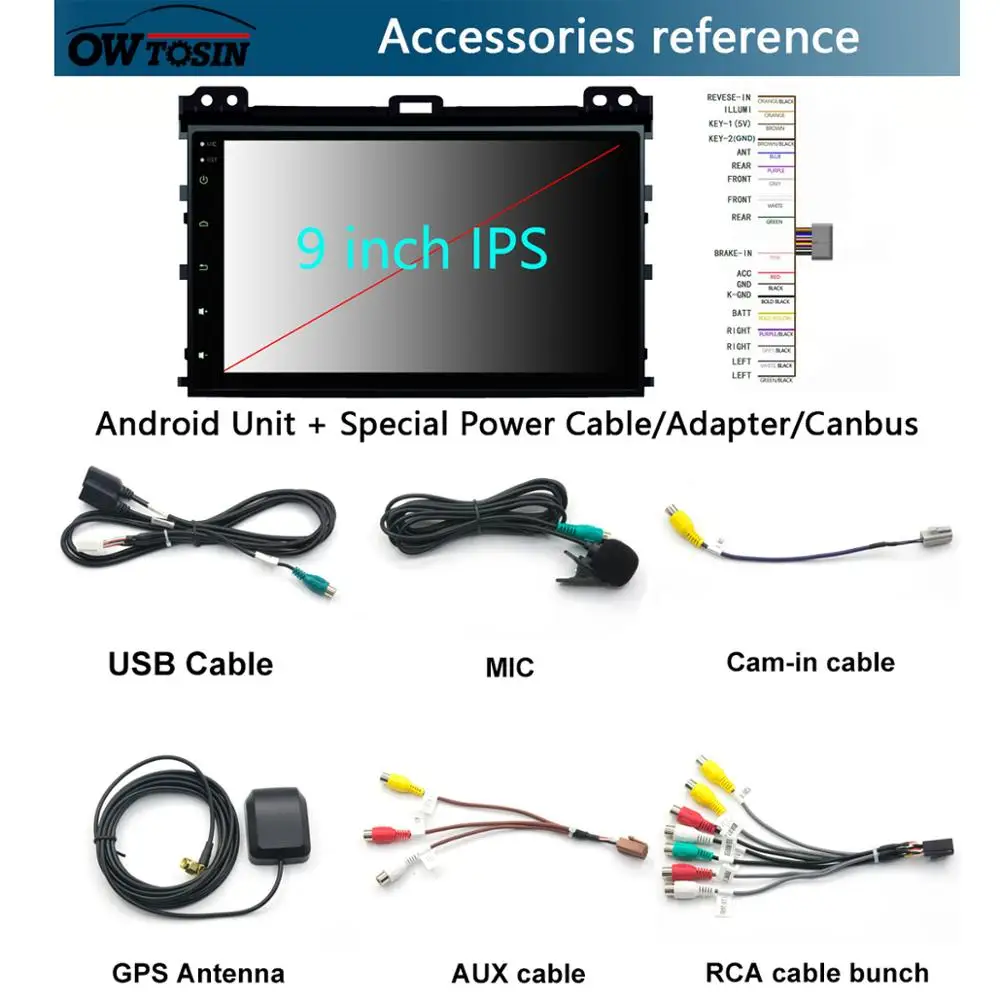 Excellent 9" IPS 8 Core 4GB+64GB Android 9.0 Car DVD Player For Toyota Prado 120 LC120 Land Cruiser 2002-2010 GPS Radio CarPlay Parrot BT 3