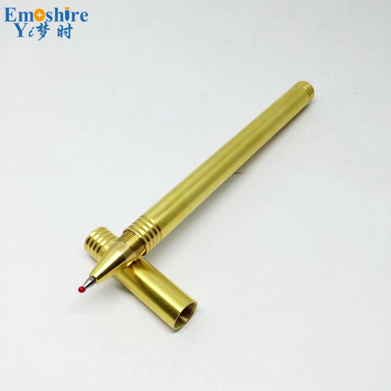 Emoshire The latest bright brass pen High quality pure copper pen Handmade metal Gel pen Brass gold hoop bar pen (10)