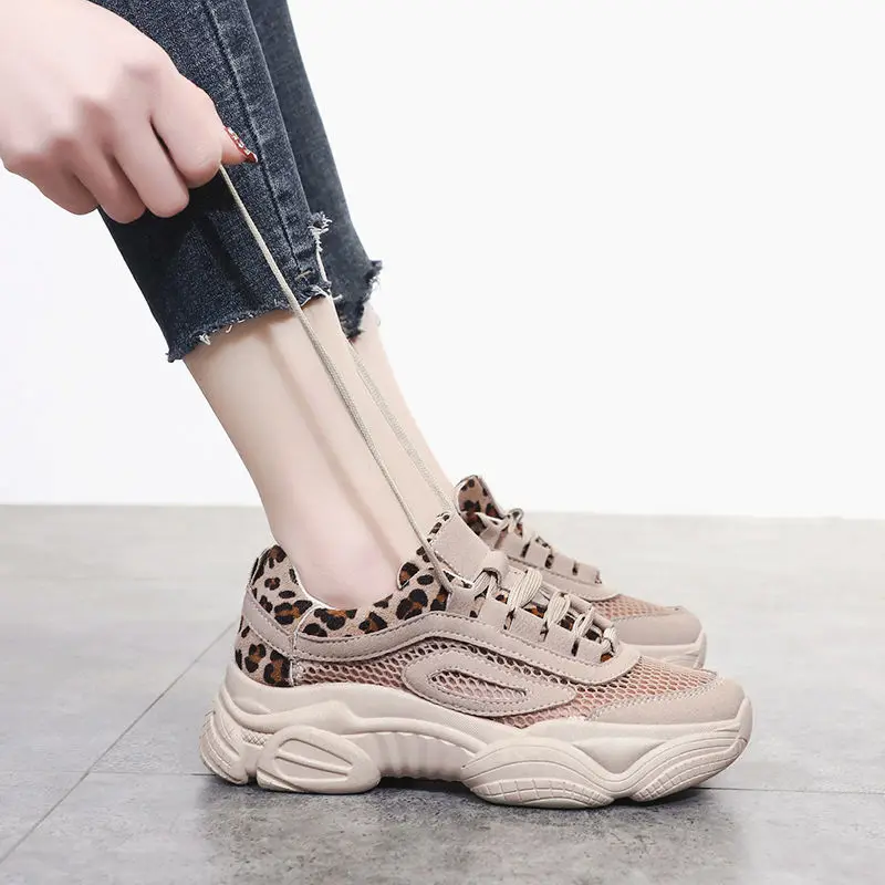 

YOUBROER Mesh Breathable Summer New Leopard Print Loafers Mesh Sewing