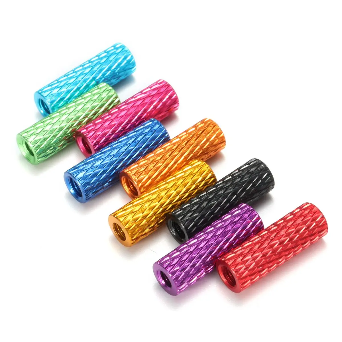 

SULEVE New 10Pcs/Set M3AS3 M3 15mm Aluminum Alloy Knurled Standoff Anodized Spacer Multi-color colourful Red Pink Purple Blue