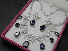 2017 NEW FASHION Luxury blue zircon necklace earring set wedding bride formal dinner dress banquet popular women`s jewelry set