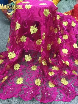 

Free Shipping by DHL High Quality african French net lace with stones and beads for party dresses NLY02