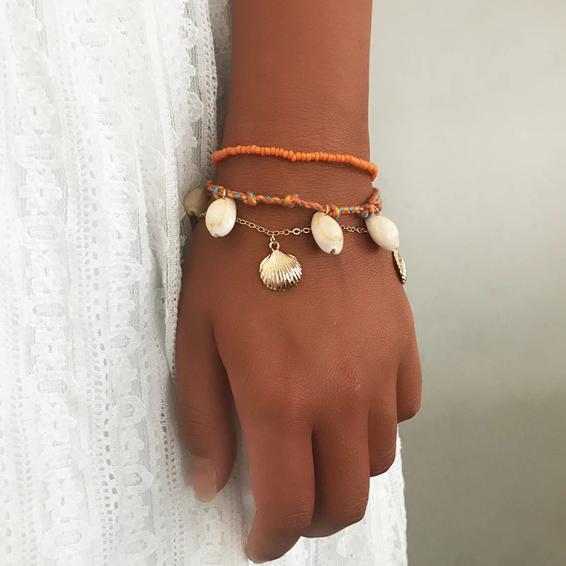 

Rice Beads 3 Pieces of Woven Shell Bracelet Set Bohemian Friendship Bracelet for Women 2019 New Fashion Holiday Beach Party Gift