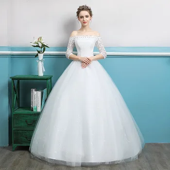 

2019 Princess Ball Gown Arabic Vintage Wedding Dresses Luxury Pearls Lace Half Sleeve Muslim Wedding Gowns Vestidos De Noiva