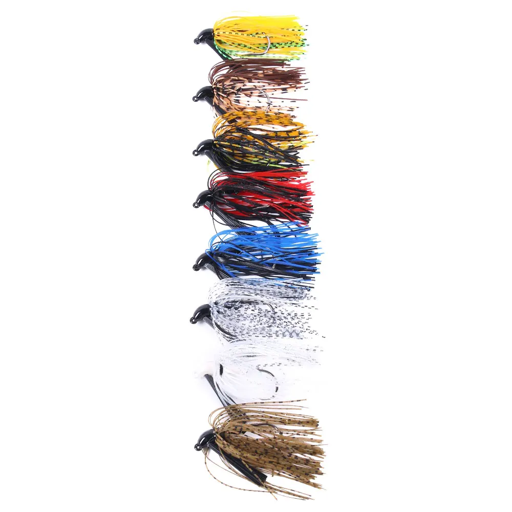  8Pcs/Lot 10g Bass Fishing Jigs Mix Color Rubber Skirt Lure Swim Buzz Metal Lead Jig Heads Hooks Ski