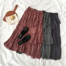 Женская юбка с оборками весна новая шифоновая Женская Корейская версия плиссированные женские юбки в богемном стиле