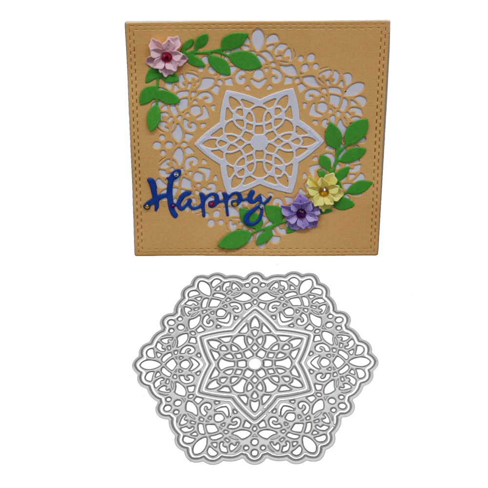 

Die Cut Stencil Lace Hexagon frame background Metal Cutting Dies for DIY Scrapbooking Album Paper Cards Tool Crafts dies Hot