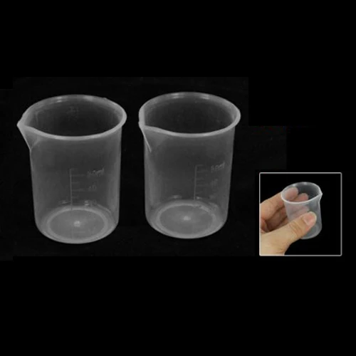 50 мл Градуированный Beaker прозрачный пластиковый мерный стакан для лаборатории 2 шт