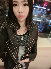female rock punk PU leather jacket/rivet slim leather coat/women Motorcycle Jackets/metal rivet advanced washing leather jackets