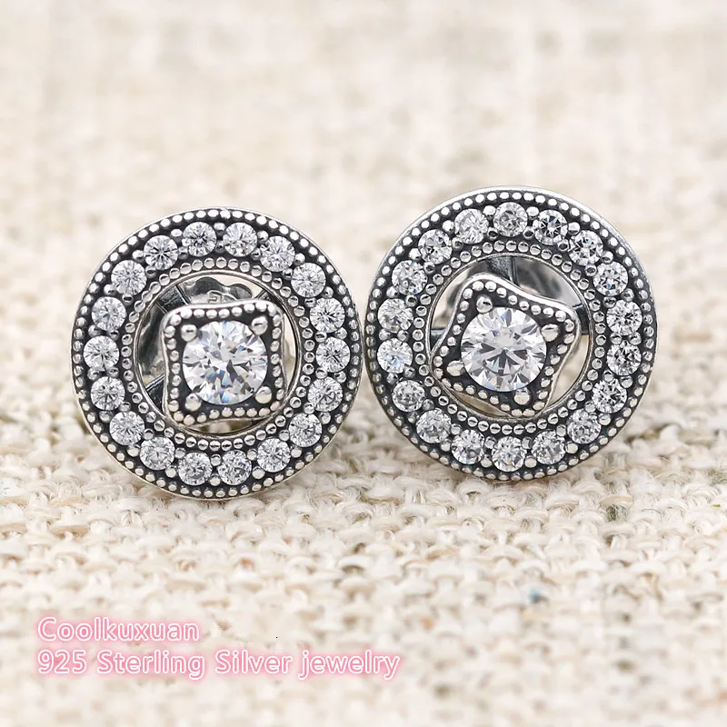 

Coolkuxuan 925 Sterling Silver AAA+ CZ Vintage Allure Stud Earrings For Women Detachable Two Layers Earring Fashion Jewelry