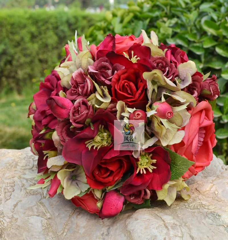 

Handmade Wedding Supplies Bouquet Flower Floral Bridal Bridesmaid Bouquets Red Artificial Flower Bride Holding Flower Home Decor