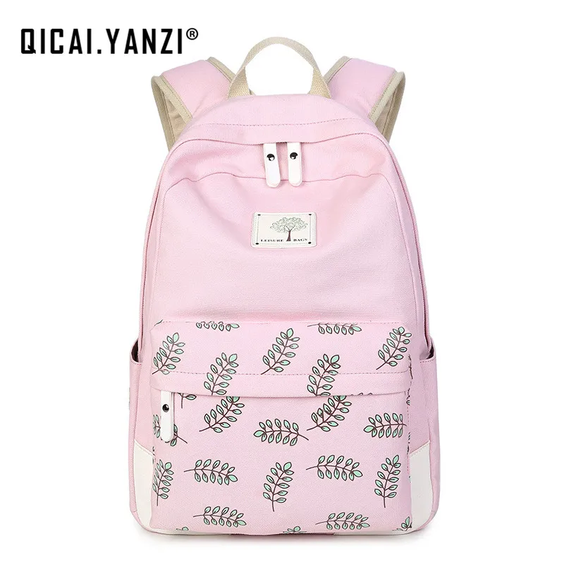 Qicai. yanzi Рюкзаки для подростков Обувь девочек Колледж Листья печати Bagpack Для