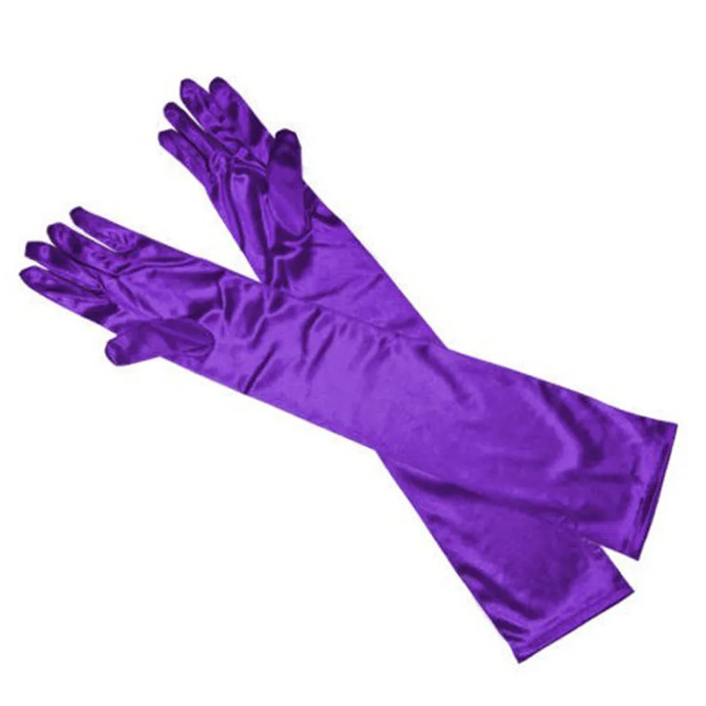Женские атласные длинные перчатки опера Вечерние перчатки для выпускного стрейч атласные вечерние перчатки для банкета - Цвет: Фиолетовый