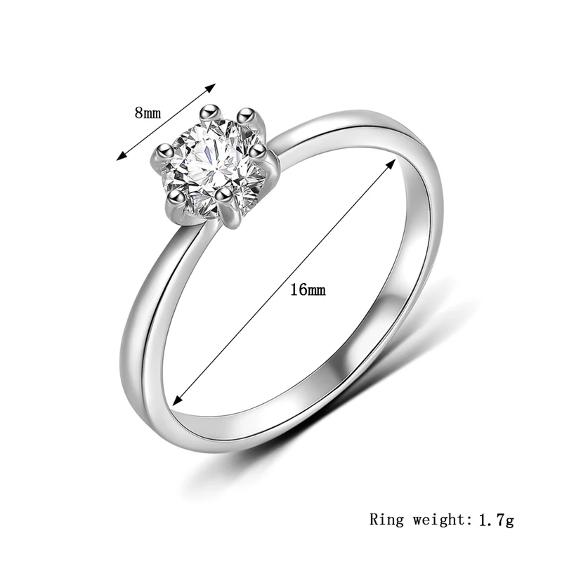 Золото Цвет классический простой дизайн 6 зубец сверкающий Пасьянс AAA циркония навсегда свадебное кольцо Мода Desgin кольцо