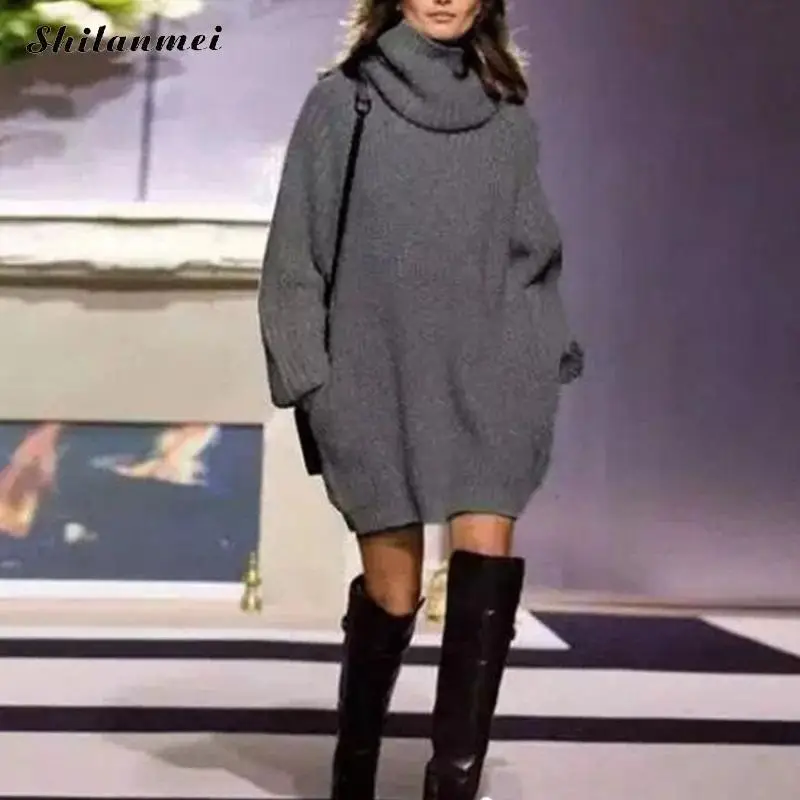 2018 осень-зима женские длинный рукав, Свободный средней длины Модные пуловеры уличной вязаные Sweateres тянуть Femme Hiver