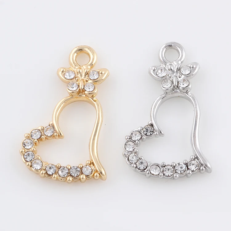 

20Pcs Alloy Metal Rhinestone Heart Butterfly Charms Pendant For Handmade Bracelet Accessories 22*13mm
