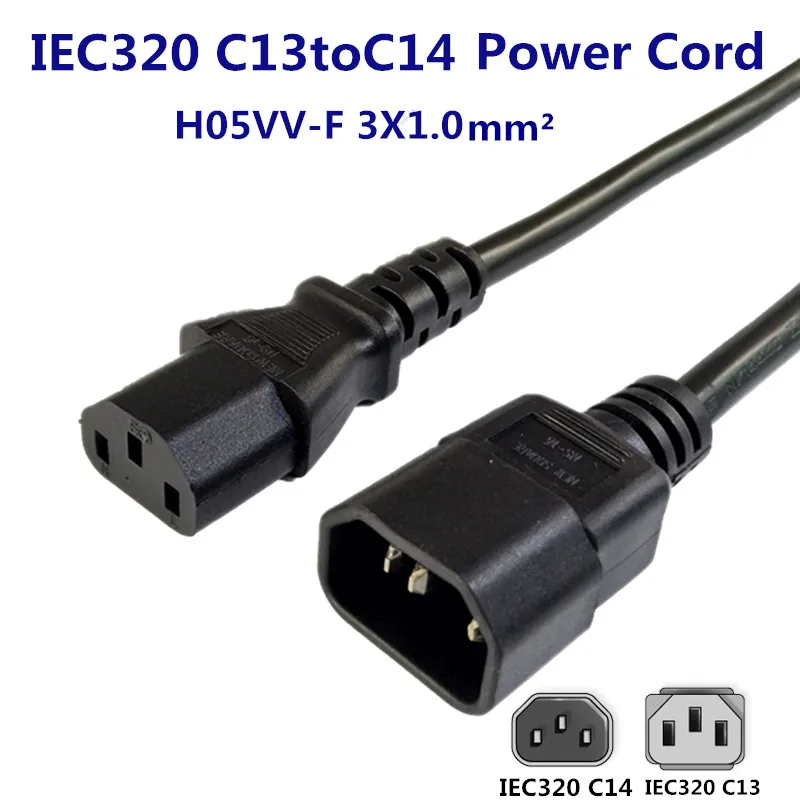 

IEC 320 3-Pin C14 Male To C13 Female Main Power Extension Cord Lead Cable