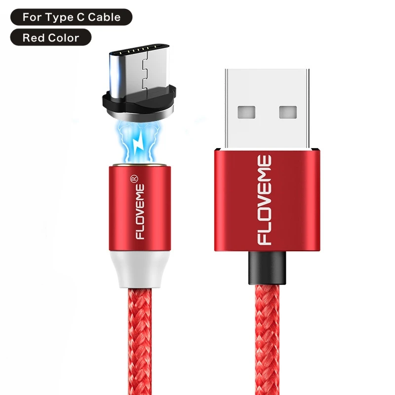 FLOVEME 2A Магнитный зарядный кабель для быстрой зарядки Micro usb type C кабель для освещения USBC/type-C кабель для iPhone samsung - Цвет: For Type C Red