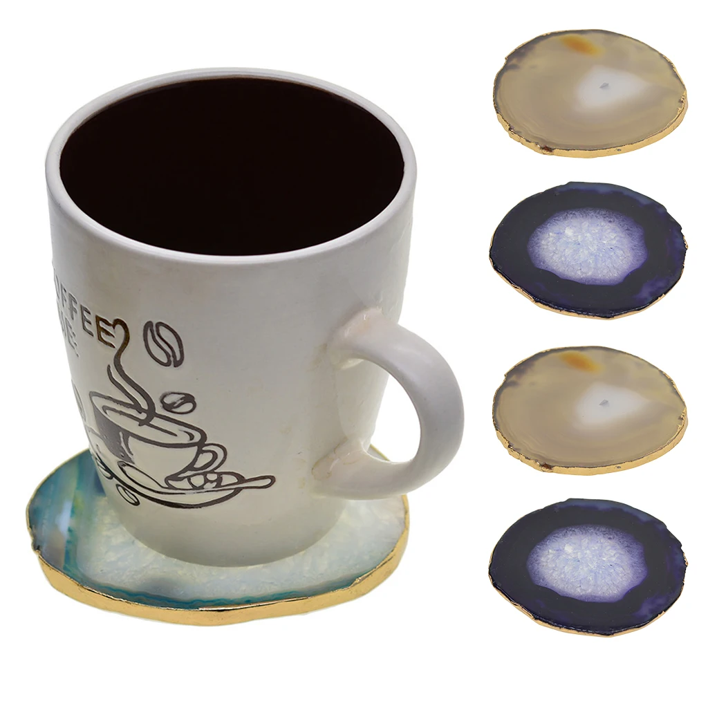 

4 Pieces 60-80mm Trimmed Irregular Agate Slice Charms Quartz Crystal Polished Stone Home Decors Ornament Coaster WHITE and GREY