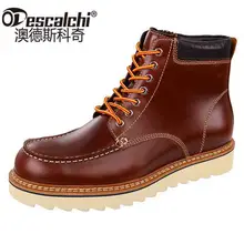 Odescalchi Mens Genuine Leather Ankle Boots Winter Spring British Men Boots Male Tooling Boots Outdoor High-top Men Shoes