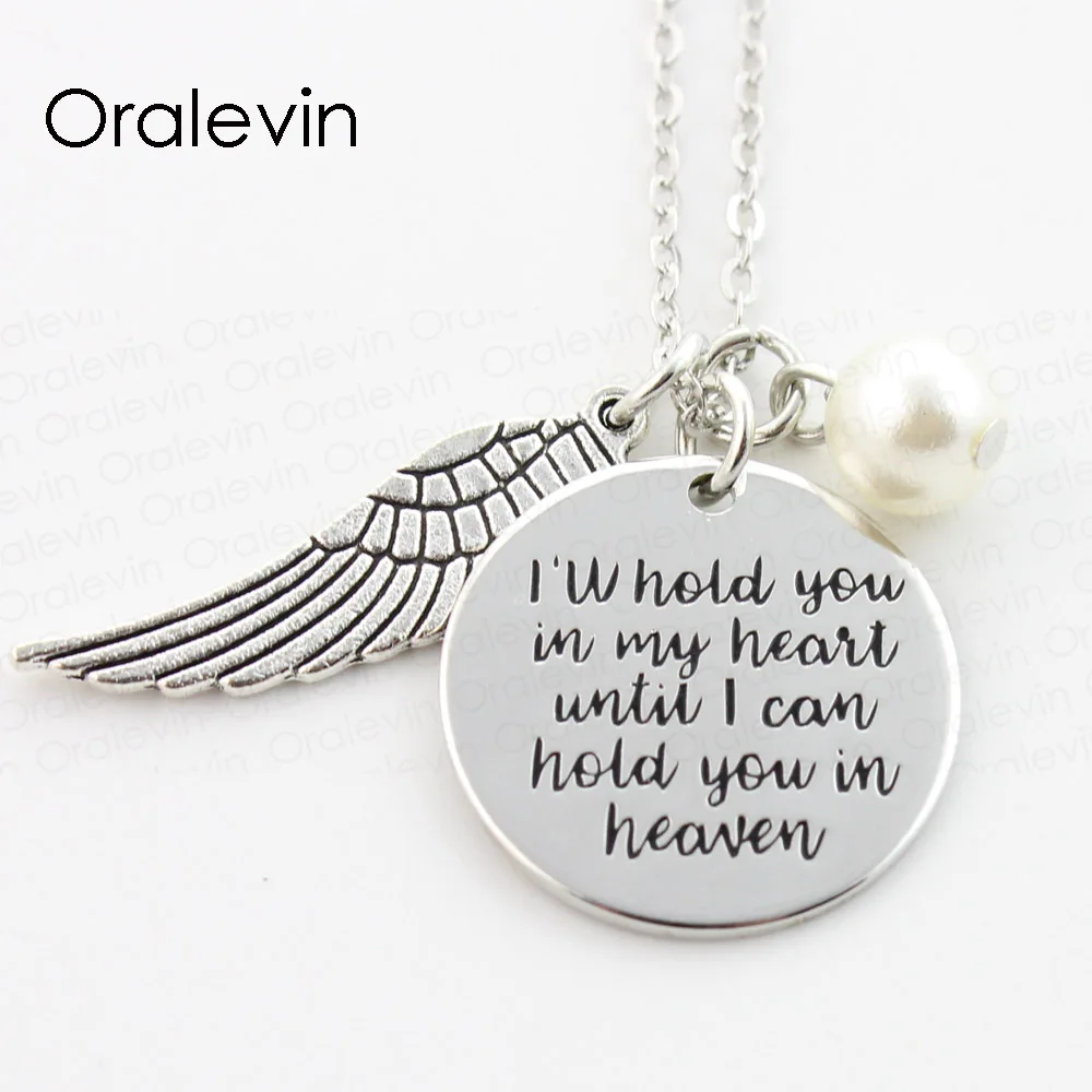 

I WILL HOLD YOU IN MY HEART UNTIL I CAN HOLD YOU IN HEAVEN Memorial Engraved Wing Charms Necklace Jewelry 10Pcs/Lot,#LN298
