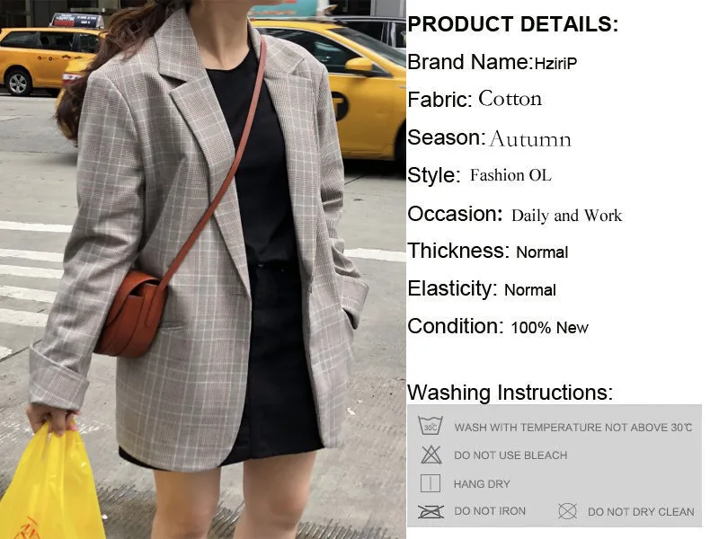 Hzirip 2018 для женщин блейзер с длинным рукавом повседневное Пиджаки для плед пальто в полоску Свободные офисные женские туфли одной пуговиц