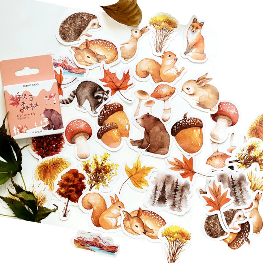 

46Pcs/pack Simple Autumn forest Sticker Cute Animals Mini Paper Sticker Decoration DIY Ablum Diary Scrapbooking Label Sticker