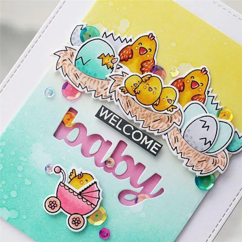 

YaMinSanNiO Animals Clear Stamps and Dies Family Metal Cutting Dies Scrapbooking for Card Making Decorative Embossing Stencil