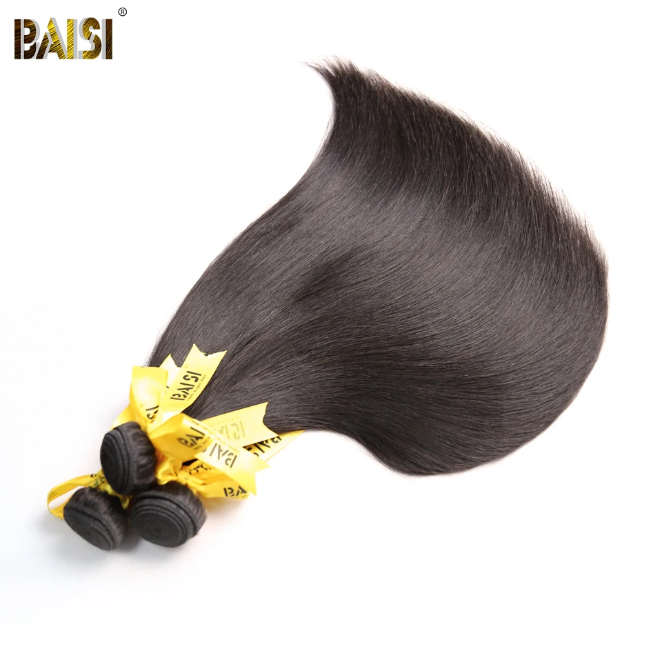 BAISI малазийские волосы плетение прямые девственные волосы 3 пучка с закрытием необработанные человеческие волосы