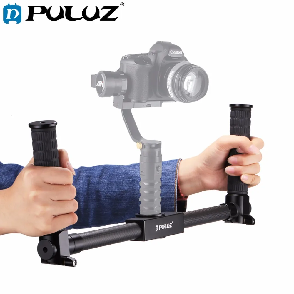 

PULUZ Dual Handheld Grip Gimbal Extended Bracket Carbon Fiber Metal Stabilizer 3-Axis Steadicam for 1.3 inch/3.3cm Camera Gimbal