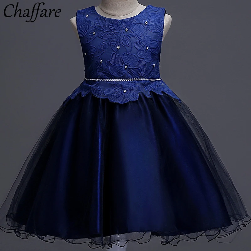 Chaffare Girls Dress Pearls Flower Children Birthday Dresses