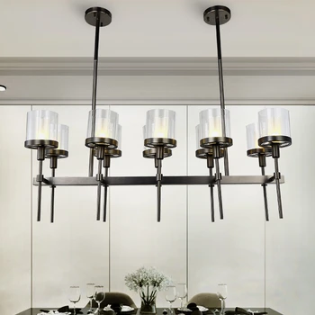 

American Retro Black Metal Led Pendant Light 10 Light L102 E14 Glass Shades Pendant Lamp Straight Hanging Lamp For Dining Room