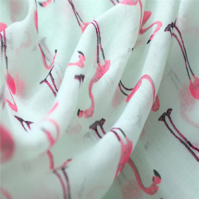 Женские вискозные шарфы с изображением животных фламинго и кисточками, милые теплые длинные шали, осенне-зимняя накидка, хиджаб, универсальные пашмины, снуд