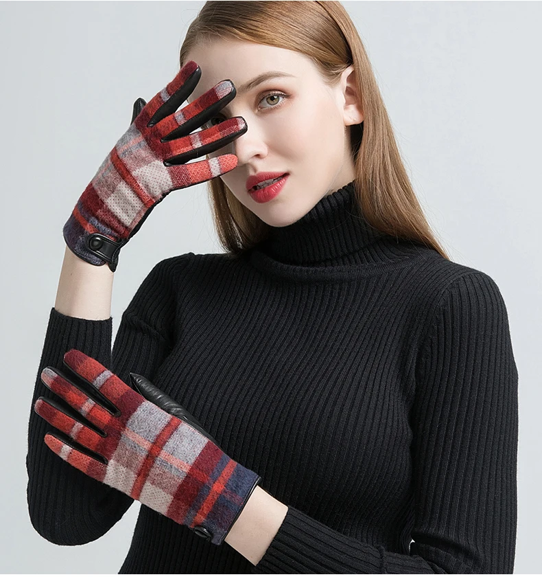 GOURS Genuine Leather Winter Gloves Women Fashion Black Luxurious Gold Touch Screen Hand Driving Gloves New Mittens GSL066