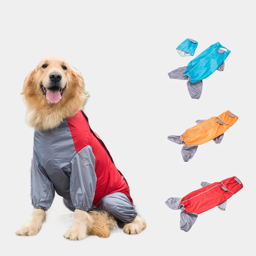 

OUYXR Large Dog Clothes Raincoat Waterproof Dog Suits Dot Rain Cape Pet Clothing For Big Dogs Hooded Jacket Poncho Pet Rain Coat