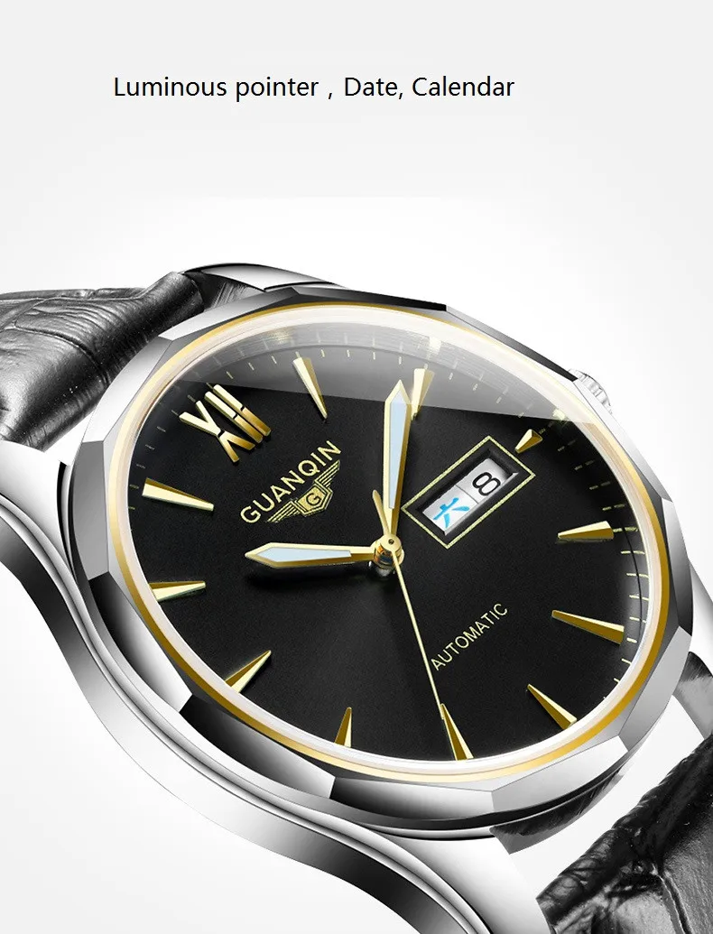 GUANQIN Luminous Men Watch Automatic Mechanical Tungsten Steel Watches Date Calendar Japanese Movement Watch with Leather Strap (3)