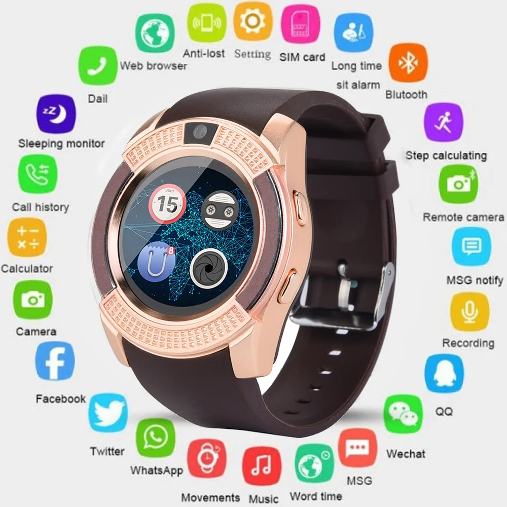

Multifunctional Hot Fashion BT3.0 Smart Watch GSM 2G SIM Phone Mate For IOS Android Smartphone Adult Sports Watch Free Shipping