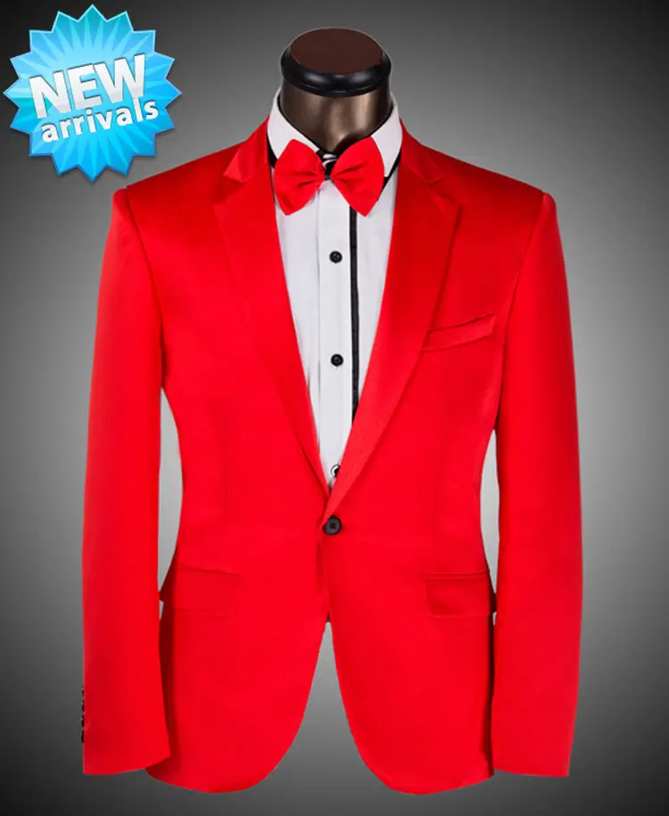 2015 New Arrival Men Red Suit Fashion Mens Slim Fit Groom Prom Suits