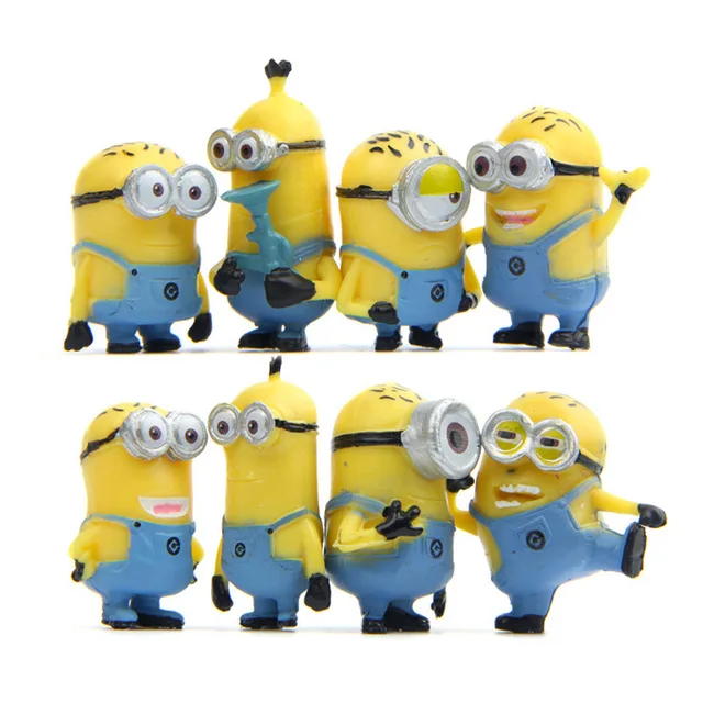 Special Offers 8pcs/lot Yellow Minion Rompers Miniature Figurines Toys Cute Lovely Model Kids Toys 3.5cm PVC Anime Children Figure