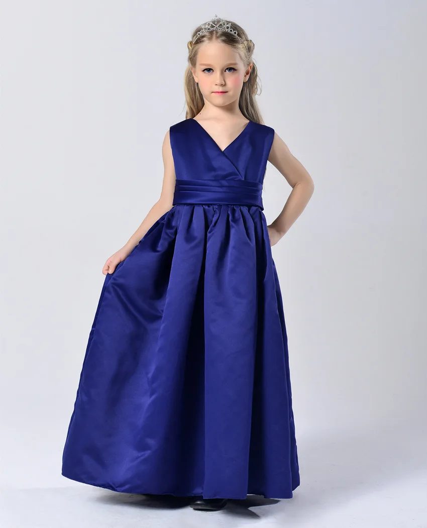 Fashion maxi royal blue satin party dress prom dress kids fashion